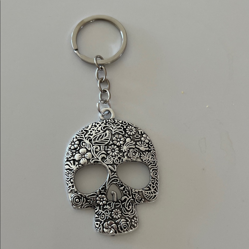Floral Skull Keychain